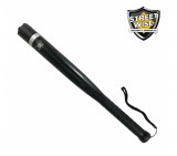 This stun baton features a 16 inch long reach, blinding 120 lumen flashlight with 5 light modes, has a military grade aluminum alloy exterior, and is rechargeable.
