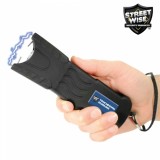 This stun gun features a bright LED light, safety switch, disable pin, is rechargeable and includes a holster for easy carrying.