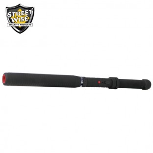 This 18 inch stun baton combines a bright LED flashlight, grab guard stun strips, rubberized armor coating, and holster.