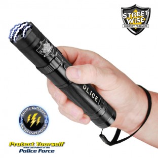 This tactical stun flashlight features police strength protection, triple stun technology, shock proof exterior, no slip grip, blinding LED light, safety features and holster.