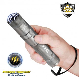 This tactical stun flashlight features police strength protection, triple stun technology, shock proof exterior, no slip grip, blinding LED light, safety features and holster.