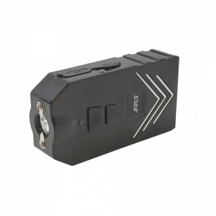 This compact stun gun features a bright 180 lumen flashlight, loud alarm, power bank, is rechargeable and attaches to your keychain for quick access.