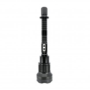 This 13" long stun flashlight is high voltage and ultra-bright with 1200 lumens, a 3" diameter head intensifies the light, it features 5 light modes, is rechargeable and includes an adjustable strap for easy carrying.