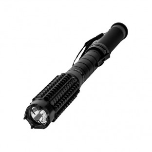 This high power stun baton is almost 15 inches long, it features a bright 120 lumen flashlight, is made out of high quality aluminum with a rubberized grip, and is rechargeable.