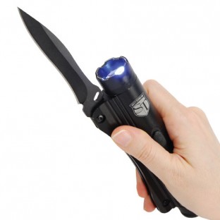 This device is the ultimate multi-tool, it features a powerful stun gun, bright flashlight, and a non-locking folding utility knife designed for light-duty tasks (not for stabbing).