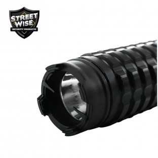 This stun baton is adjustable from 16.5" to 19" long, features triple stun technology, ultra bright XPE LED light with 5 light modes, is rechargeable, has two levels of safety, and includes a holster with belt loop.