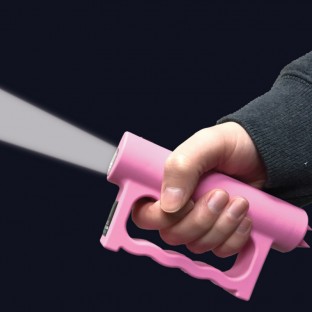 This knuckle stun gun features two stun areas, two self defense spikes, bright LED light, safety switch, is rechargeable, and includes a holster for easy carrying.