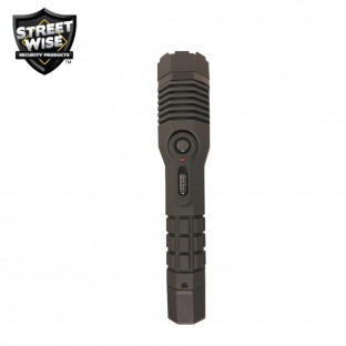 This powerful stun flashlight features a bright LED light with 3 light modes, non-slip grip, safety switch, is rechargeable, and includes a holster for easy carrying.