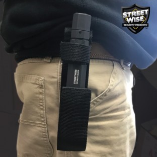 This powerful stun flashlight features a bright LED light with 3 light modes, non-slip grip, safety switch, is rechargeable, and includes a holster for easy carrying.