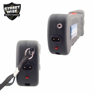 This stun gun features a bright LED light, safety switch, disable pin, is rechargeable and includes a holster for easy carrying.
