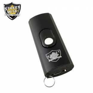 This high voltage keychain stun gun is compact, easy to operate with its push switch button, and features an LED flashlight and safety switch to prevent accidental discharge.
