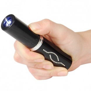 This womens lipstick stun gun is small and portable; it features a flashlight, safety cap, and is rechargeable. Choose from pink, purple, black. red or gold.