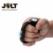 This stun gun fits securely in the palm of your hand while the outer ring protects your knuckles and places the electricity over your knuckles in a natural striking position, it features a bright flashlight, safety switch, is rechargeable, and includes a 