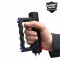 This knuckle stun gun features two stun areas, two self defense spikes, bright LED light, safety switch, is rechargeable, and includes a holster for easy carrying.