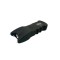 This stun gun features a secure finger groove grip, bright LED light, safety switch, disable pin, and is rechargeable.