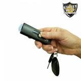 This high voltage keychain stun gun is compact, easy to operate with its push switch button, and features an LED flashlight and safety switch to prevent accidental discharge.