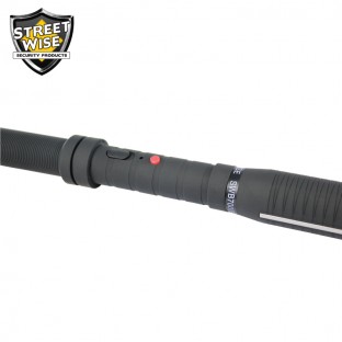 This 18 inch stun baton combines a bright LED flashlight, grab guard stun strips, rubberized armor coating, and holster.