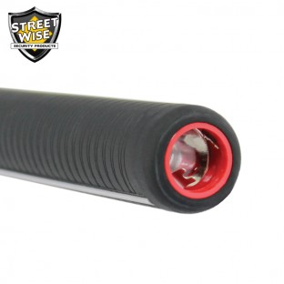 This 18 inch stun baton combines a bright LED flashlight, grab guard stun strips, rubberized armor coating, and holster.