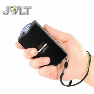 This powerful stun gun is rechargeable and features triple stun technology, bright LED flashlight, a disable pin, safety switch, and holster.