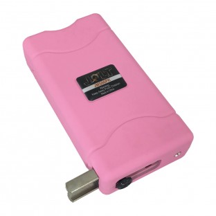 This powerful stun gun features triple stun technology, bright LED flashlight, a disable pin, safety switch, is rechargeable and has a metal clip. 