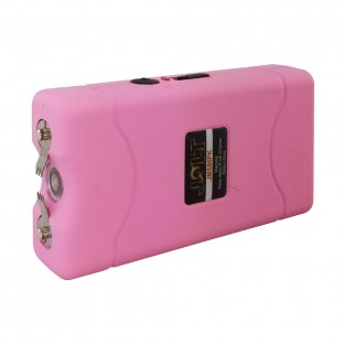 This powerful stun gun features triple stun technology, bright LED flashlight, a disable pin, safety switch, is rechargeable and has a metal clip. 