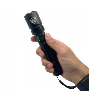 This stun flashlight features a super-bright 298 lumen XP-G2 CREE LED flashlight, is high voltage and has 4 light modes.