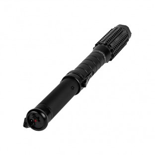 This high power stun baton is almost 15 inches long, it features a bright 120 lumen flashlight, is made out of high quality aluminum with a rubberized grip, and is rechargeable.