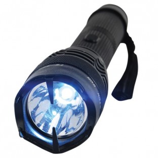 This stun flashlight features 85 million volts, blinding 120 lumen flashlight, no slip grip, safety switch, is rechargeable and includes a holster.