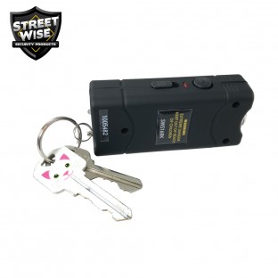 Powerful keychain stun gun with a bright LED light and safety switch, perfect for walking to your car or home at night. 