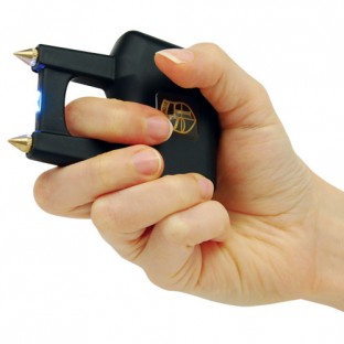 This stun gun is double trouble with a high voltage stun and 2 sharp spikes for a brutal punch, it is also rechargeable, has a safety switch and includes a holster.