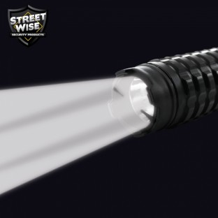 This stun baton is adjustable from 16.5" to 19" long, features triple stun technology, ultra bright XPE LED light with 5 light modes, is rechargeable, has two levels of safety, and includes a holster with belt loop.