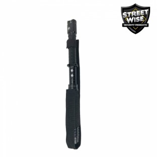 This stun baton is adjustable from 16.5" to 19" long, features triple stun technology, ultra bright XPE LED light with 5 light modes, is rechargeable, has two levels of safety, and includes a holster with belt loop.