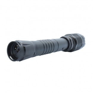 This stun flashlight is 9.5 inches long, high voltage, features a bright flashlight with 3 light modes, safety switch, is rechargeable and includes a holster with belt loop for easy carrying.