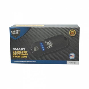 This high voltage stun gun features a touch sensing safety for quicker self defense, it attaches to your keys so that you are always ready, has a bright LED flashlight, and is rechargeable.