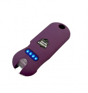 This high voltage stun gun features a touch sensing safety for quicker self defense, it attaches to your keys so that you are always ready, has a bright LED flashlight, and is rechargeable.