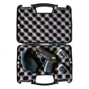 Features laser assisted targeting, iron sights, 15 ft. range, 30 second energy burst, bright LED flashlight, and 2 firing cartridges.