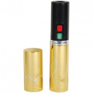 This womens lipstick stun gun is small and portable; it features a flashlight, safety cap, and is rechargeable. Choose from pink, purple, black. red or gold.