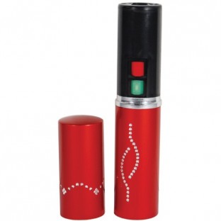 This womens lipstick stun gun is small and portable; it features a flashlight, safety cap, and is rechargeable. Choose from pink, purple, black. red or gold.