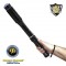 This stun baton features a 14 inch long reach, triple stun technology, blinding light, safety features, has military grade aluminum alloy exterior, and is rechargeable.