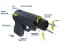 Features laser assisted targeting, iron sights, 15 ft. range, 30 second energy burst, bright LED flashlight, and 2 firing cartridges.