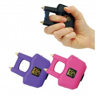 This stun gun is double trouble with a high voltage stun and 2 sharp spikes for a brutal punch, it is also rechargeable, has a safety switch and includes a holster.